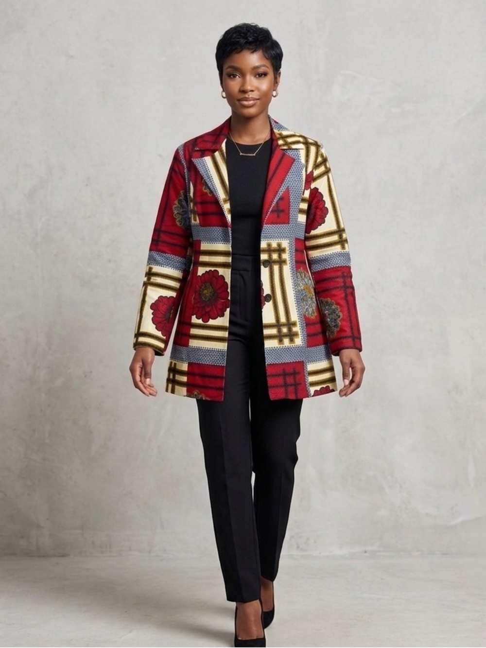 Vibrant Blazer with Red, blue and nude  Pattern